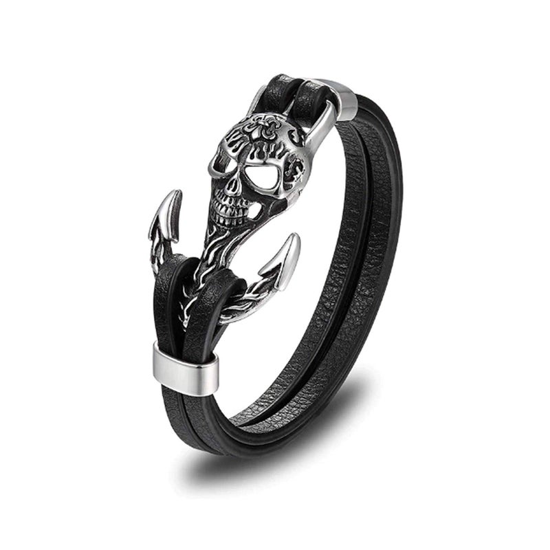 HAQUIL Anchor Jewelry Skull Anchor Leather Bracelet for Men (AD) - Image 1